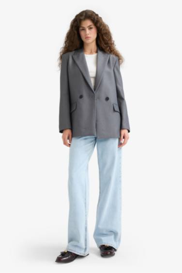 سترة بليزر قصة عادية بجيب