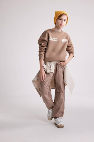 Erkek Çocuk Bağcıklı Beli ve Paçası Lastikli Cepli Jogger Gabardin Pantolon