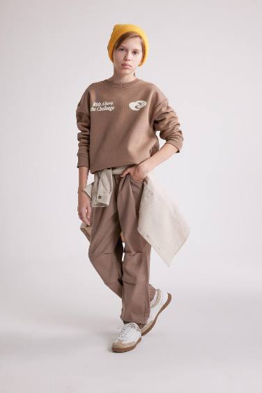 Erkek Çocuk Bağcıklı Beli ve Paçası Lastikli Cepli Jogger Gabardin Pantolon