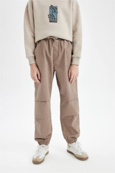 Erkek Çocuk Bağcıklı Beli ve Paçası Lastikli Cepli Jogger Gabardin Pantolon