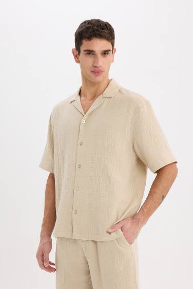 Relax Fit с воротником поло, хлопковая летняя, с коротким рукавом рубашка