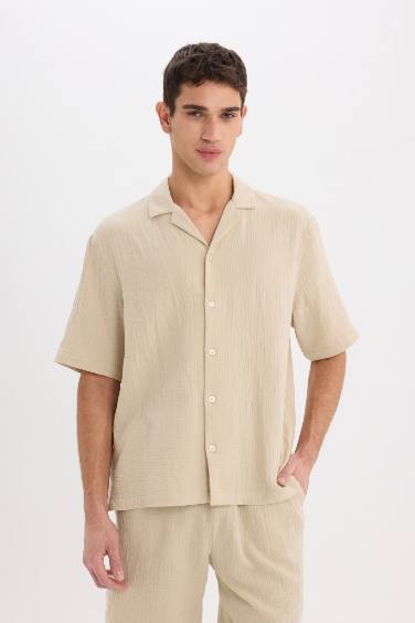 Relax Fit с воротником поло, хлопковая летняя, с коротким рукавом рубашка