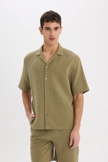 Chemise en coton à manches courtes Coupe décontractée