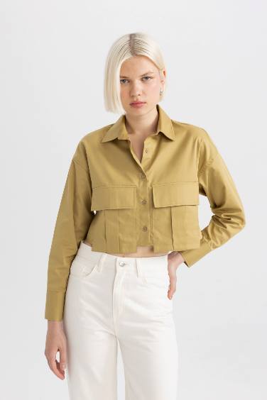 Gabardine Long Sleeve Crop Shirt