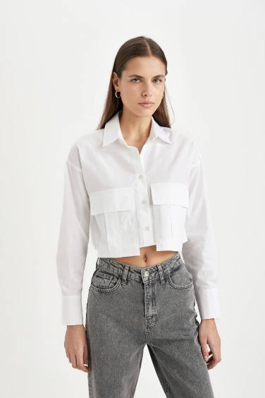 Gabardine Long Sleeve Crop Shirt