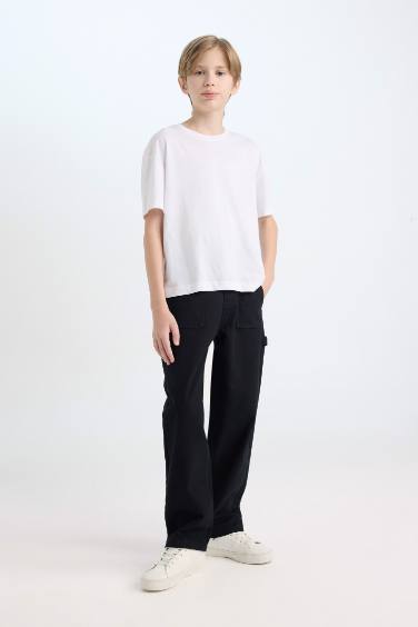 Boy Loose Fit Basic Gabardine Black Cargo Pants