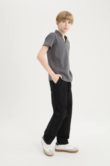 Boy Loose Fit Basic Gabardine Black Cargo Pants