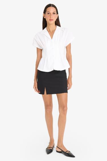 Coool Yüksek Bel Basic Düz Pamuk Astarlı Yırtmaçlı Siyah Mini Şort Etek