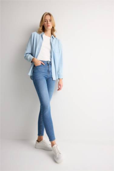 Skinny Fit Yüksek Bel Bilek Boy Jean Pantolon