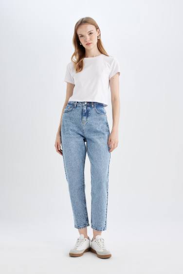 Lina Mom Fit Yüksek Bel Bilek Boy Jean Yıkamalı Pantolon