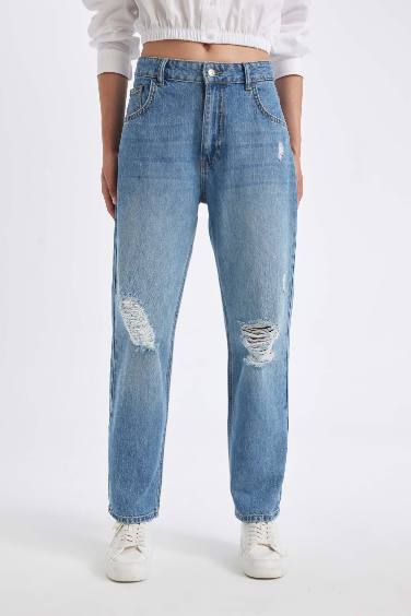 Boyfriend Ripped Detailed High Waist Ankle Jeans