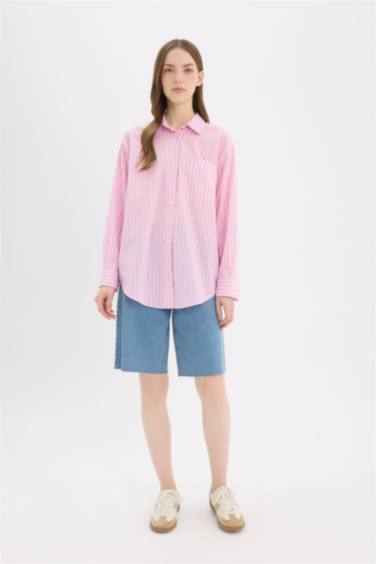 үлкен пішім жолақ Ұзын жеңді көйлек