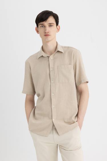 Regular Fit Polo Collar Cotton Short Sleeve Shirt