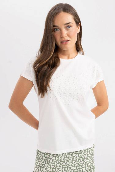 Crew Neck Puff Printed Short Sleeve T-Shirt