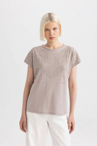 Crew Neck Puff Print Short Sleeve T-Shirt