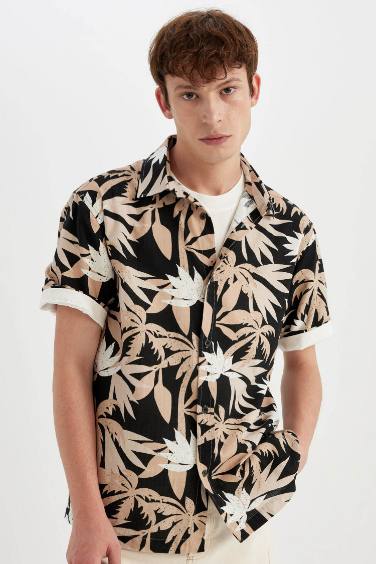 Regular Fit Hawaiian Printed Cotton Short Sleeve Shirt