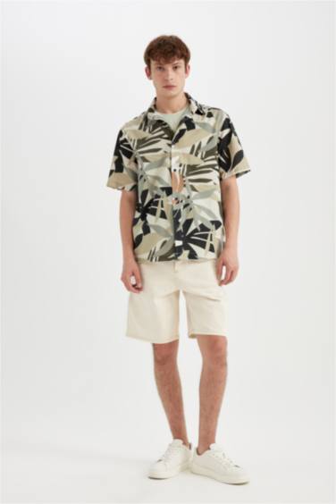 قميص نص ردن قطن مطبوع قصة عادية