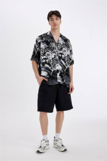 Relax Fit Printed Viscose Short Sleeve Shirt