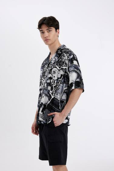 Relax Fit Printed Viscose Short Sleeve Shirt