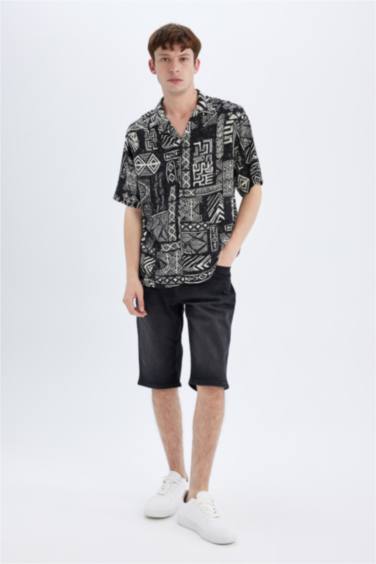 Regular Fit Printed Viscose Short Sleeve Shirt