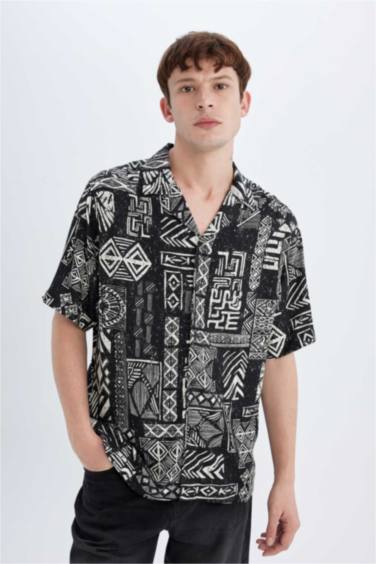 Regular Fit Printed Viscose Short Sleeve Shirt