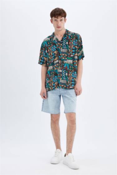 Regular Fit Printed Viscose Short Sleeve Shirt