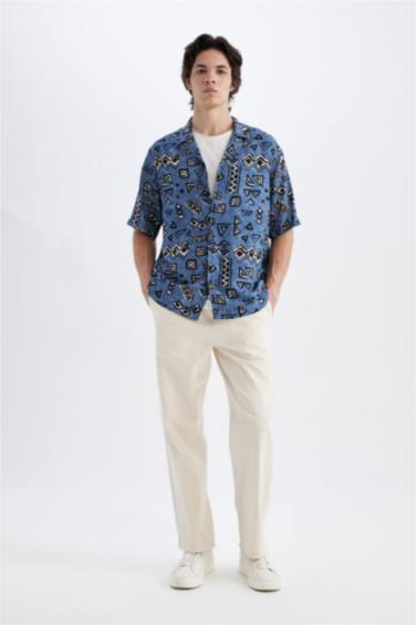 Regular Fit Printed Viscose Short Sleeve Shirt