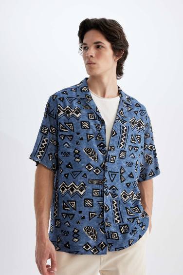Regular Fit Printed Viscose Short Sleeve Shirt