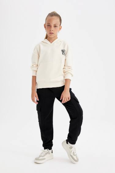 Girl Black Cargo School Sweatpants