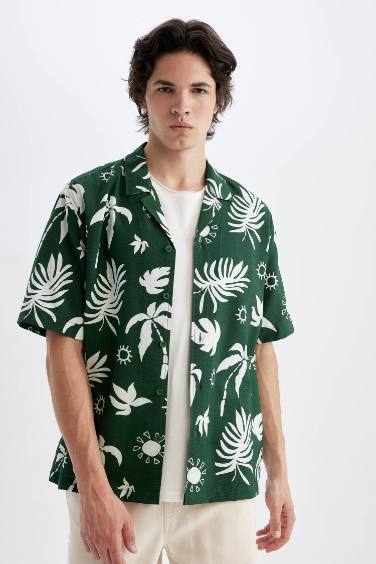 Relax Fit  Printed Viscose Hawaiian Shirt