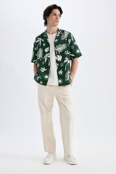 Relax Fit Printed Viscose Hawaiian Shirt