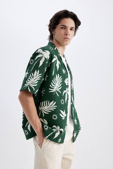 Relax Fit Printed Viscose Hawaiian Shirt