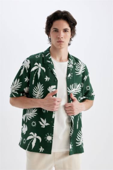 Relax Fit Printed Viscose Hawaiian Shirt