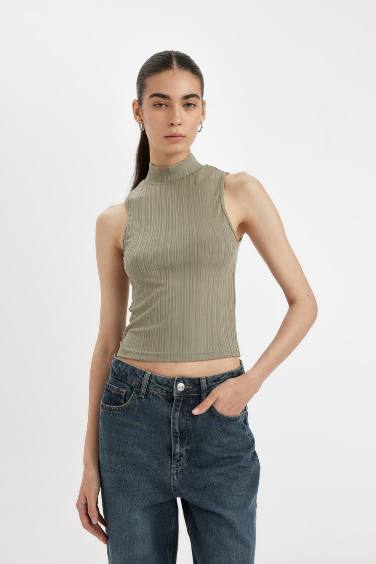 Slim Fit Camisole Half Turtleneck Tank Top