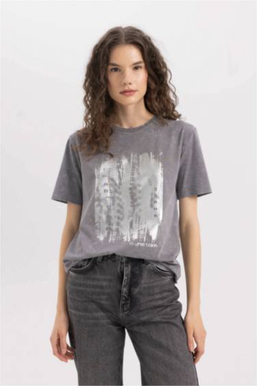 Regular Fit Crew Neck Printed Short Sleeve T-Shirt