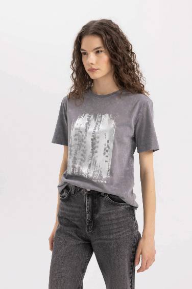 Regular Fit Crew Neck Printed Short Sleeve T-Shirt