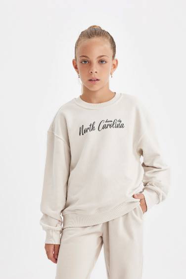 Girl Crew Neck Printed School Sweatshirt