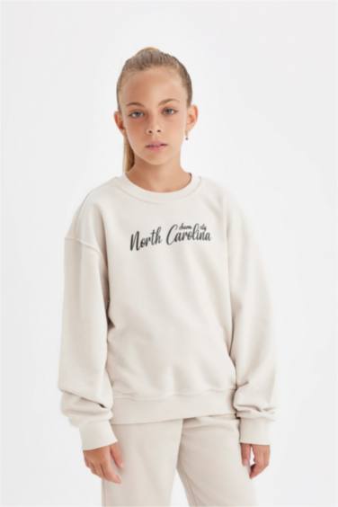 Girl Crew Neck Printed School Sweatshirt
