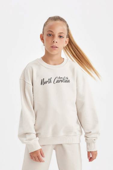 Girl Crew Neck Printed School Sweatshirt
