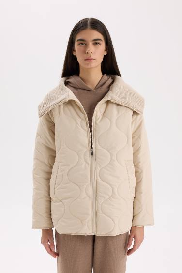 Su Geçirmez Mevsimlik Mont Kapitoneli Fermuarlı Cepli Hafif