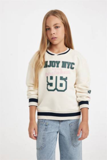 Sweatshirt imprimé à col V Coupe décontractée pour fille