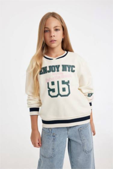 Sweatshirt imprimé à col V Coupe décontractée pour fille