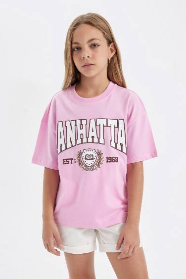 T-Shirt Oversize imprimé à Manches Courtes et Col Rond pour Fille