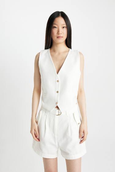 Gilet Blazer Court en Coton Col en V