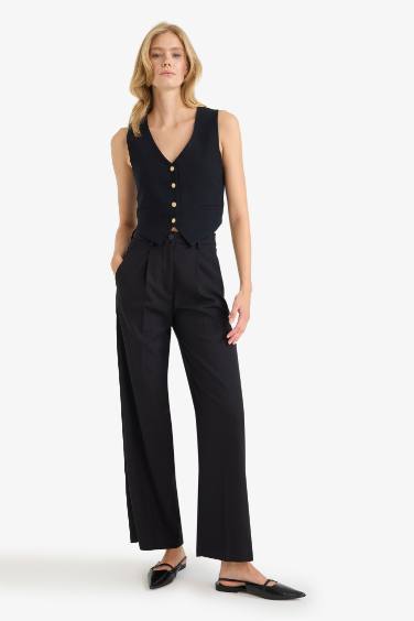 V Neck Linen Blend Crop Blazer Vest