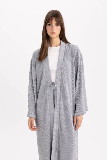 Long Fit V-Neck Printed Shinny Interlock Cardigan