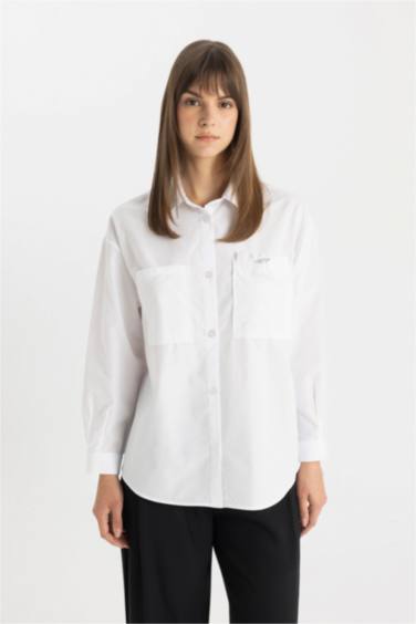 Relax Fit Poplin Long Sleeve Shirt Tunic