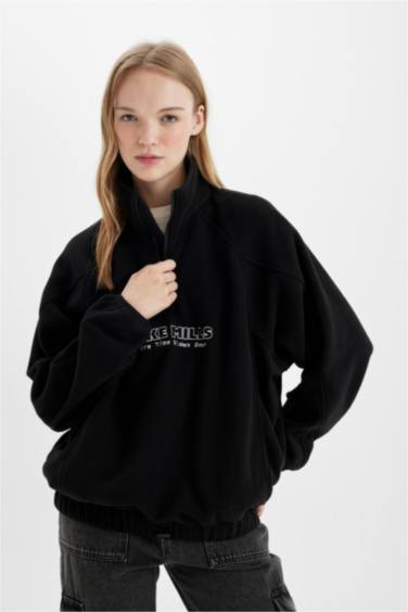 Regular Fit Half Zip Printed Fleece Sweatshirt