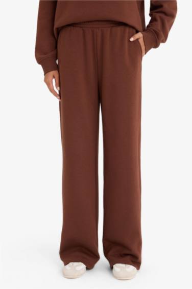 Straight Fit Basic Thick Sweatshirt Fabric Trousers