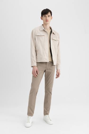 Slim Fit Shirt Collar Taffeta Suede Jacket